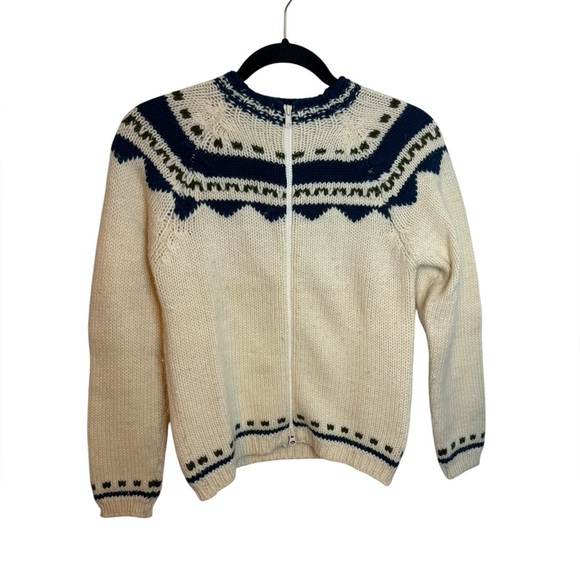 Roberto Collina Full Zip Fair Isle Nordic Vintage Wool...